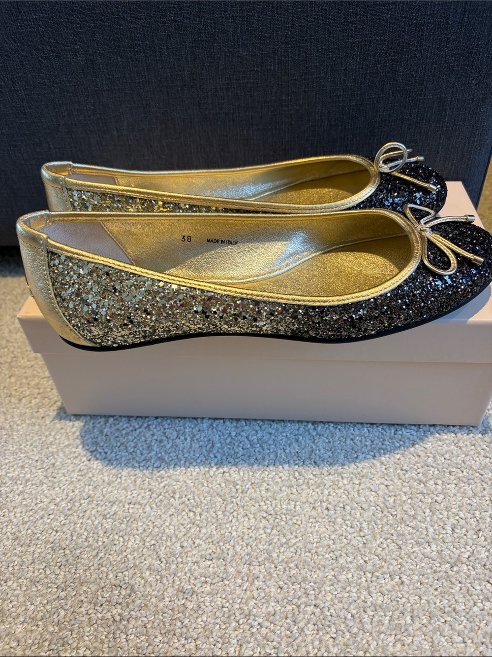 Jimmy Choo Walsh Black and Gold Glitter Ballet Flats - Picture 3 of 7
